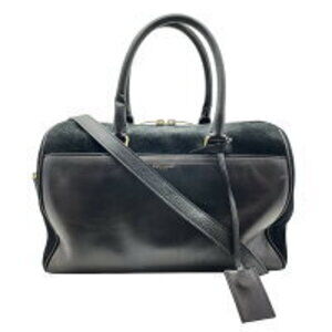 SAINT LAURENT Duffle Handbag Shoulder Bag Crossbody Leather Suede Black